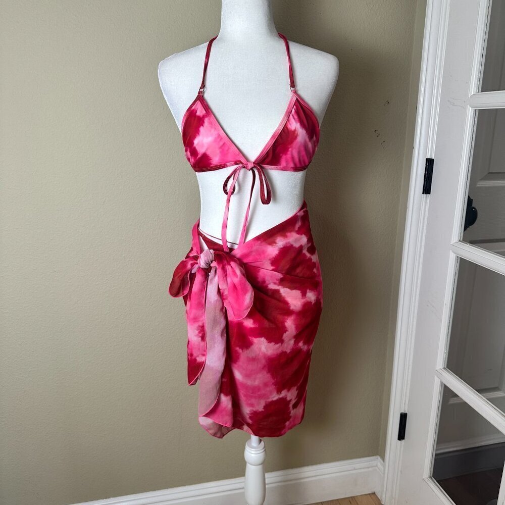SHEIN 3 Piece Bikini Swimsuit & Sarong Cover Up Set Size Small - Picture 2 of 12